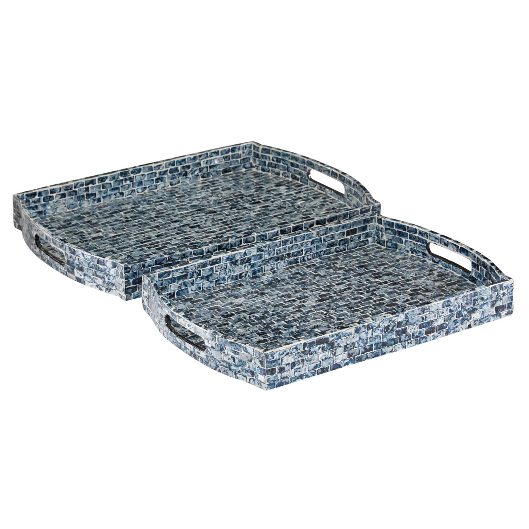Blue Wood Coastal Tray Set